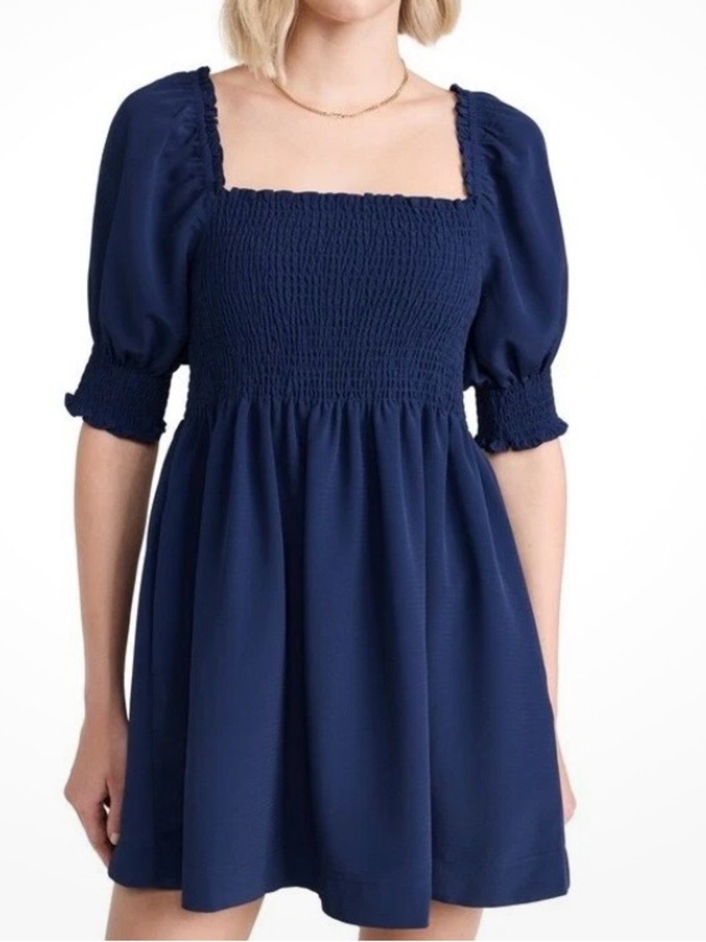 Hill House Home Athena Nap Dress XS Navy Smocked Puff Sleeve Babydoll Mini Dress